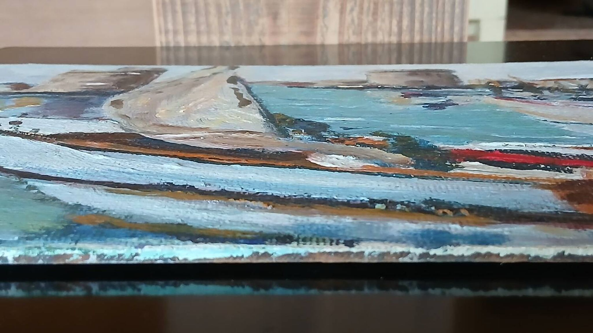 Marine painting, the port of La Rochelle, 1950s