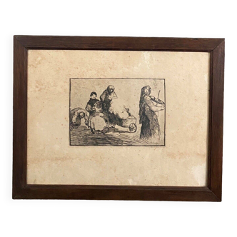 19th century engraving of a gypsy family by B. Noureten