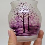 Ancien petit vase en cristal de bohême peint souvenir auvergne