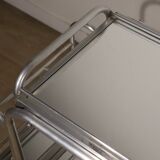 Desserte roulante vintage années 70 en métal chromé et verre miroir