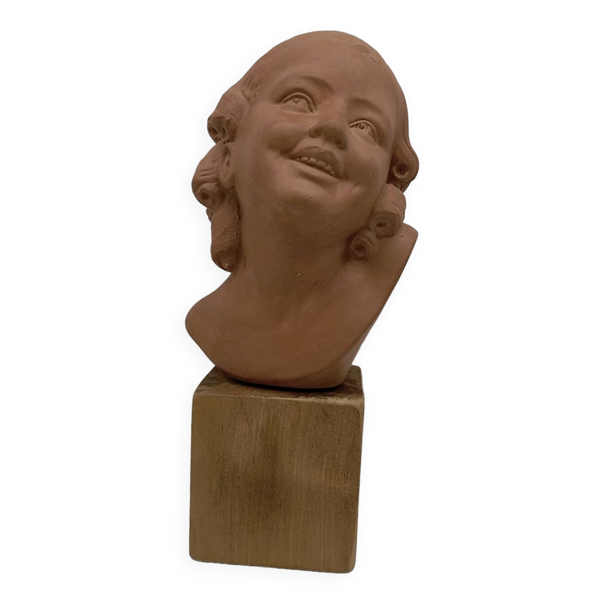 Bust young smiling girl. Circa 1900. Art Deco. Signed.