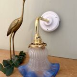 Vintage tulip angled wall light in frosted white and blue