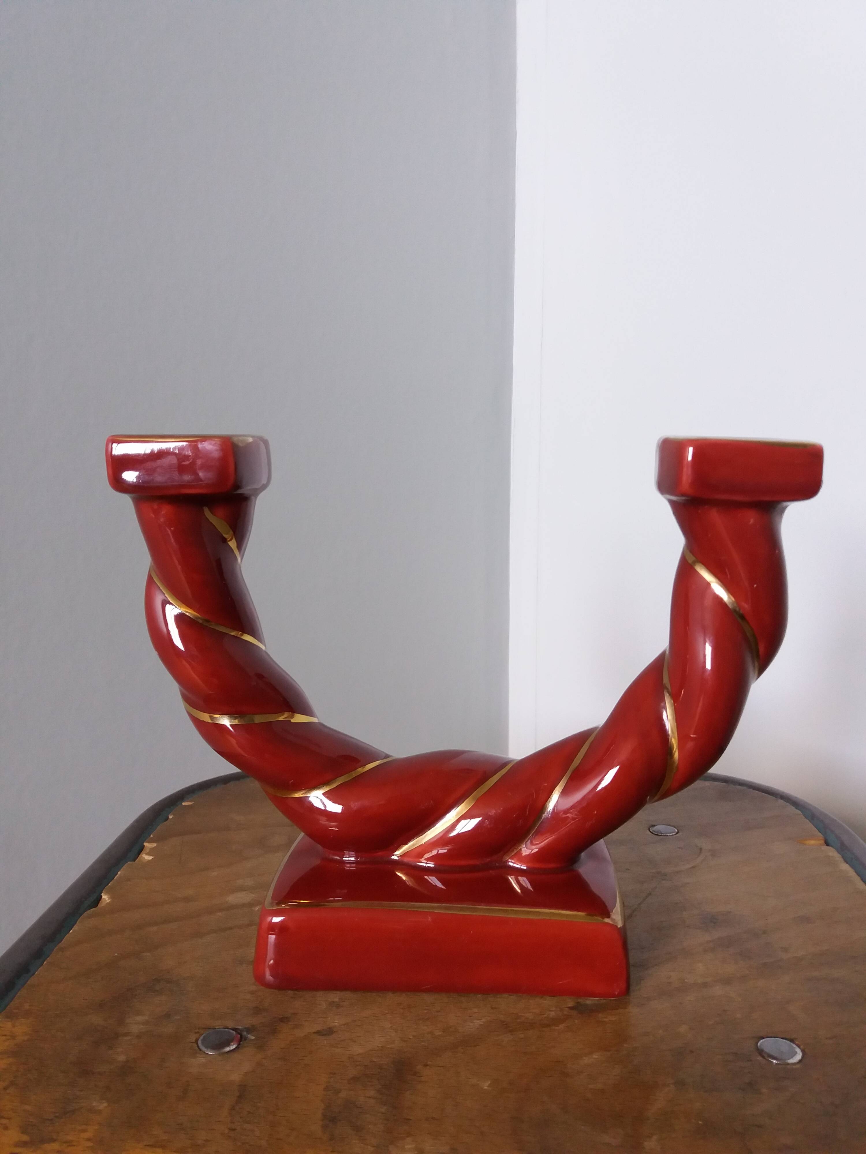 Longchamp twisted burgundy and gold candlestick holder model 1758
