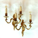 Pair of Heavy, French, Gold Bronze 2 Arm Wall Lights. Ornate Rococo/ Baroque/ Louis XV Style Sconces