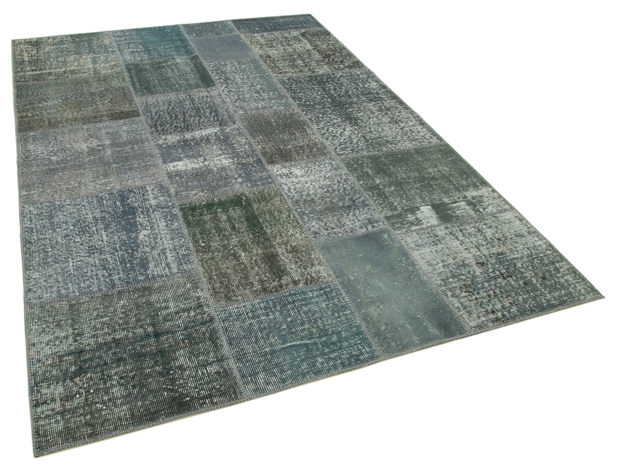 Hand-Knotted Turkish Vintage 171 cm x 242 cm Grey Patchwork Rug