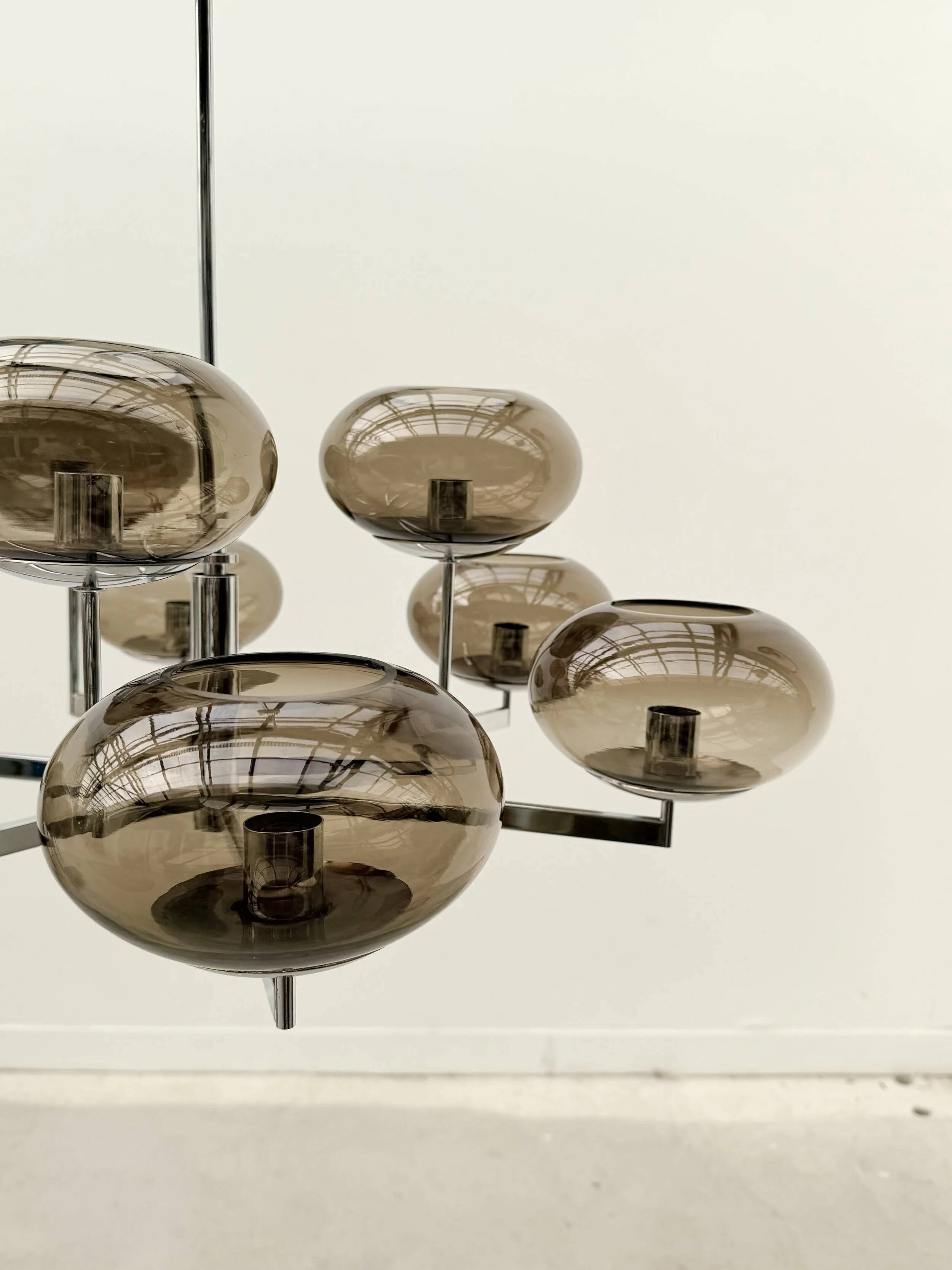 Chandelier by Gaetano Sciolari in chrome and glass, Italy 1970.