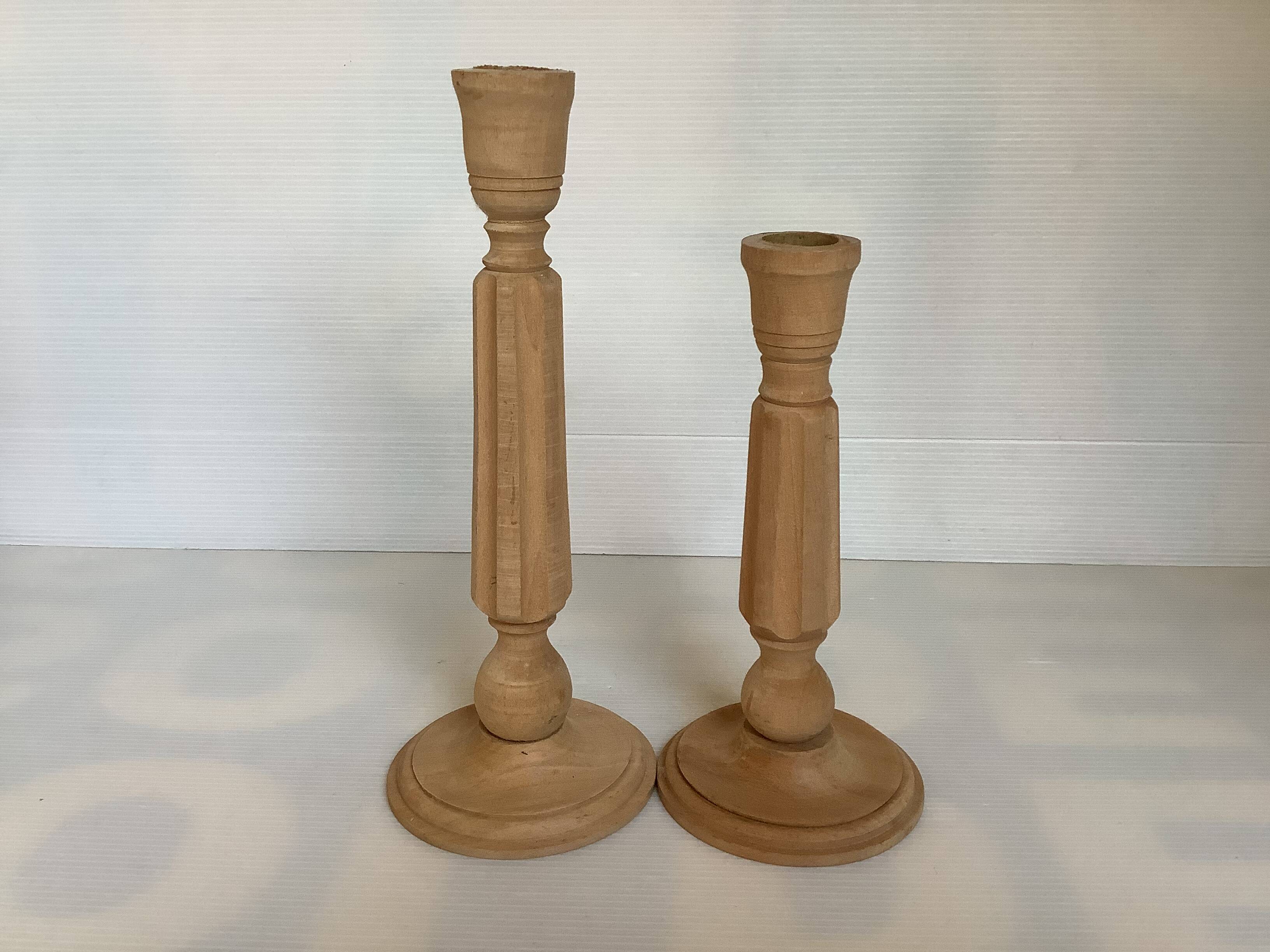 Pair of natural wood candlesticks