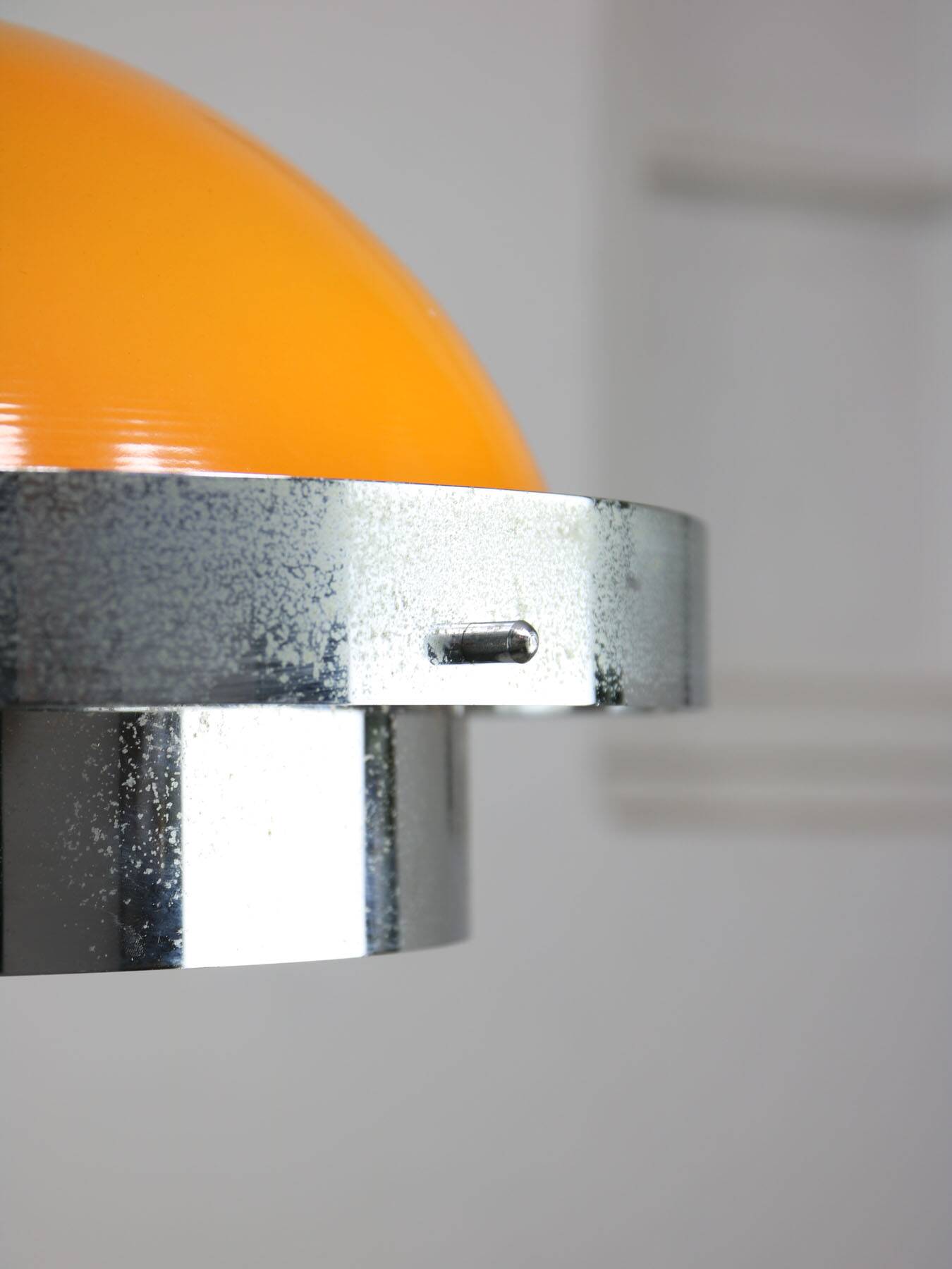Space Age Italian Orange and Chrome Metal Pendant Lamp, 1970s