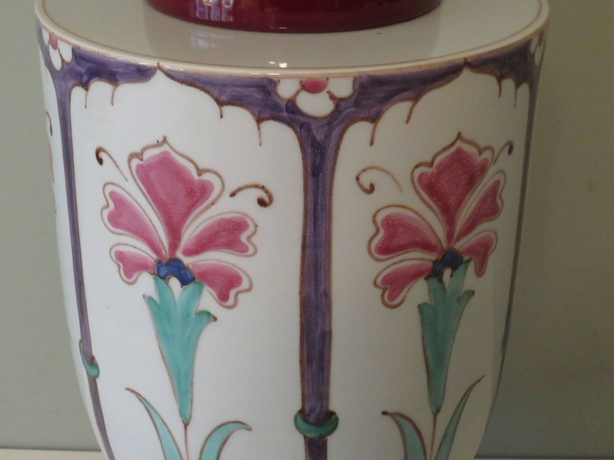Ceramic lamp stand with floral pattern of Art Nouveau inspiration, 1960-1970