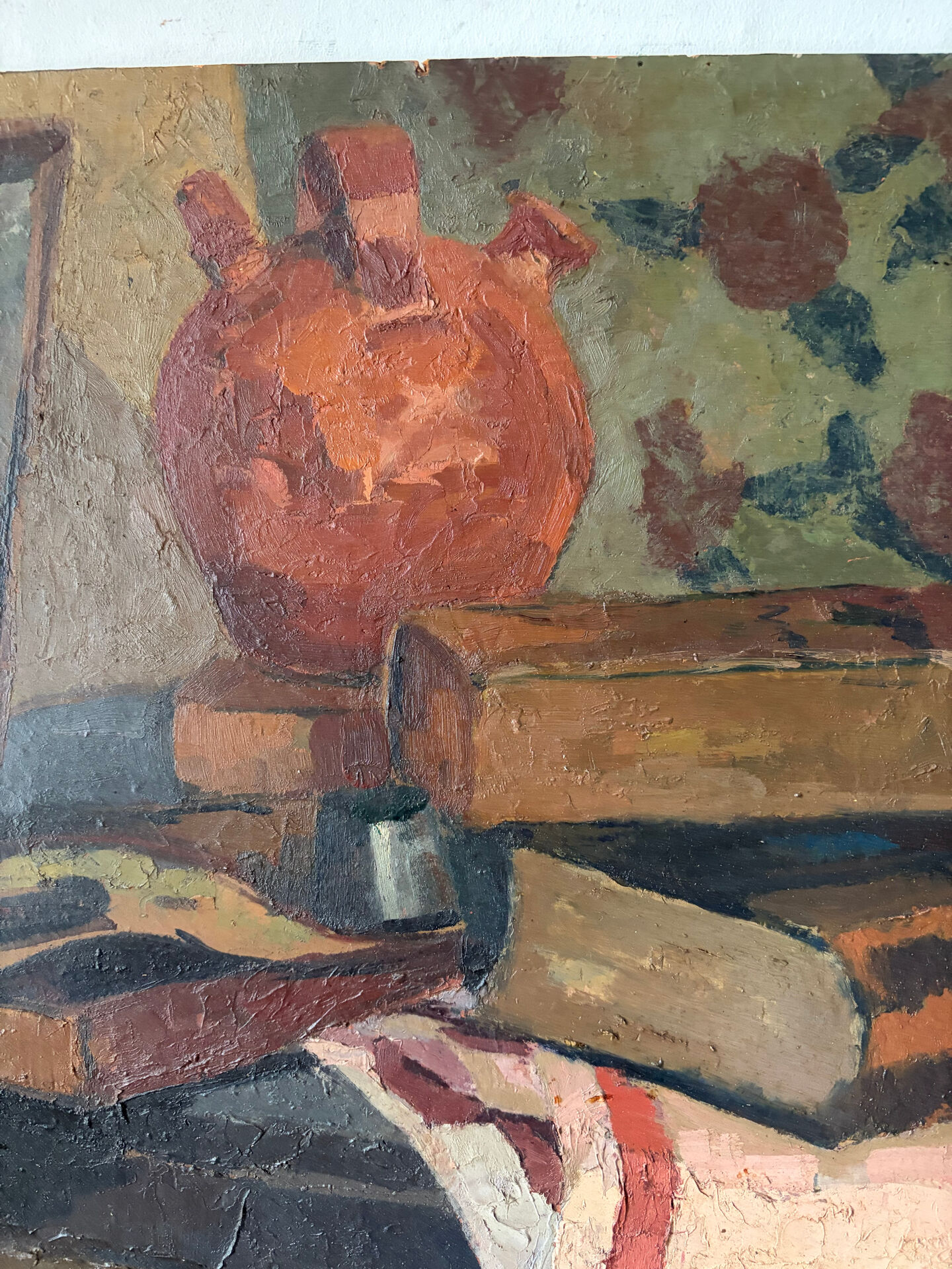 Still life, painter's table, oil on panel