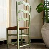 Provençal chair in water green wood and woven straw