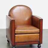 Beautiful, cognac-colored, sheep leather Art Deco design armchair in good condition