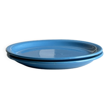 Set of 2 sky blue plates, one slotted