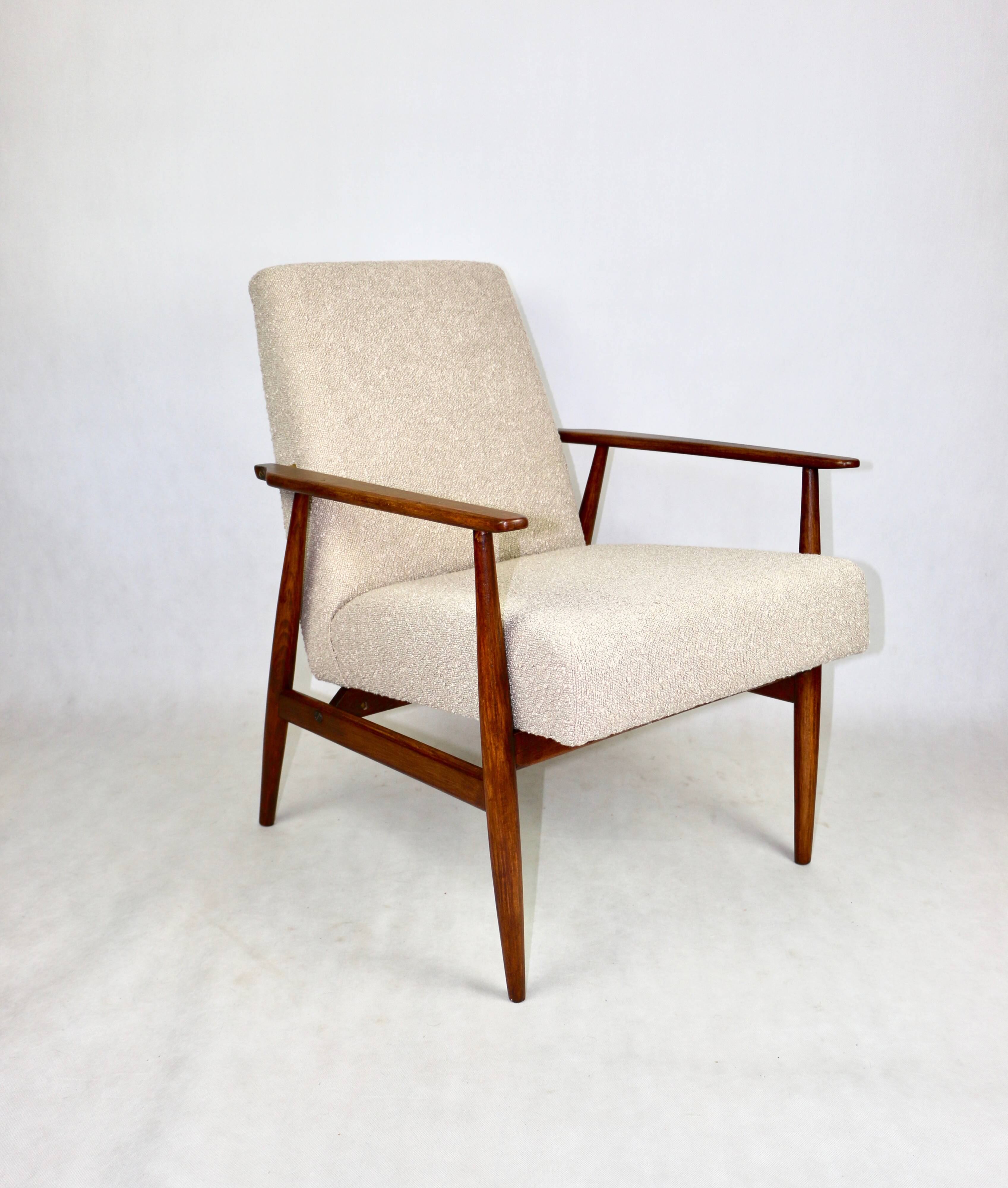 Armchair 'Lis', 1970s beige boucle design by Henryk Lis - natural wood