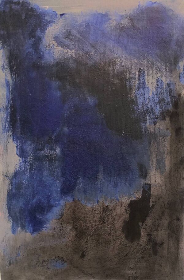 Tableau abstrait bleu noir gris
