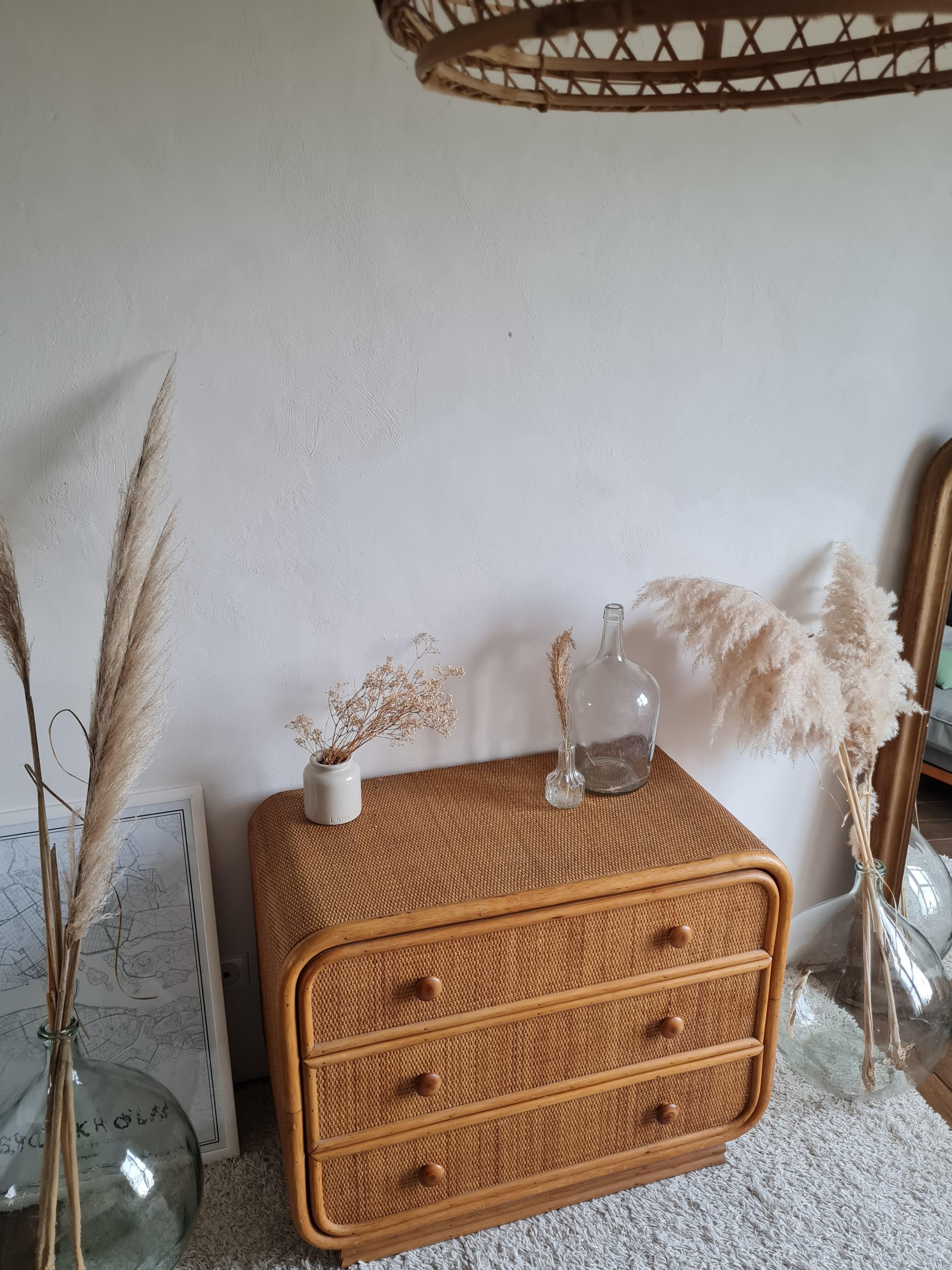 Commode en rotin vintage années 60