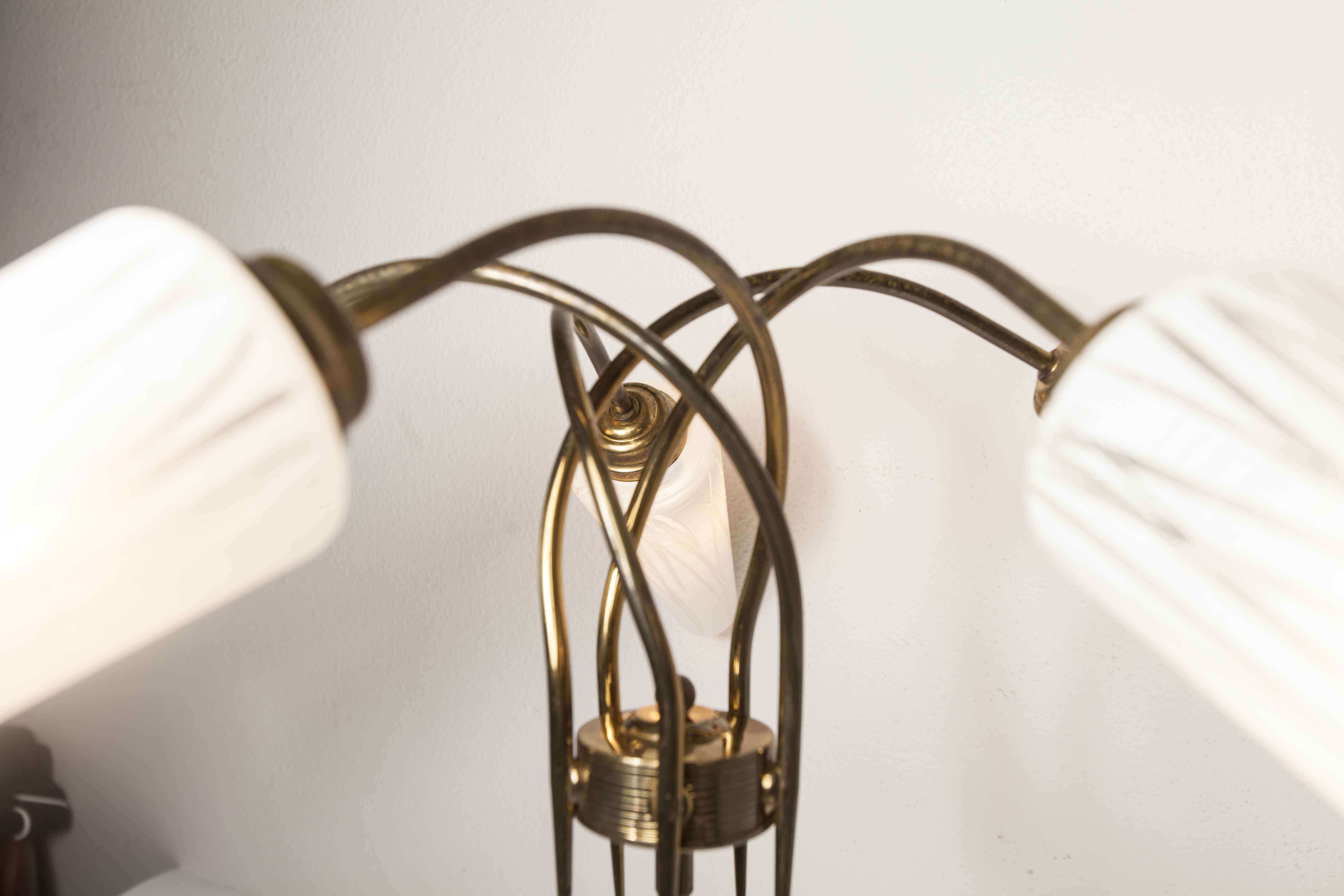 5-branched opaline brass chandelier 60's