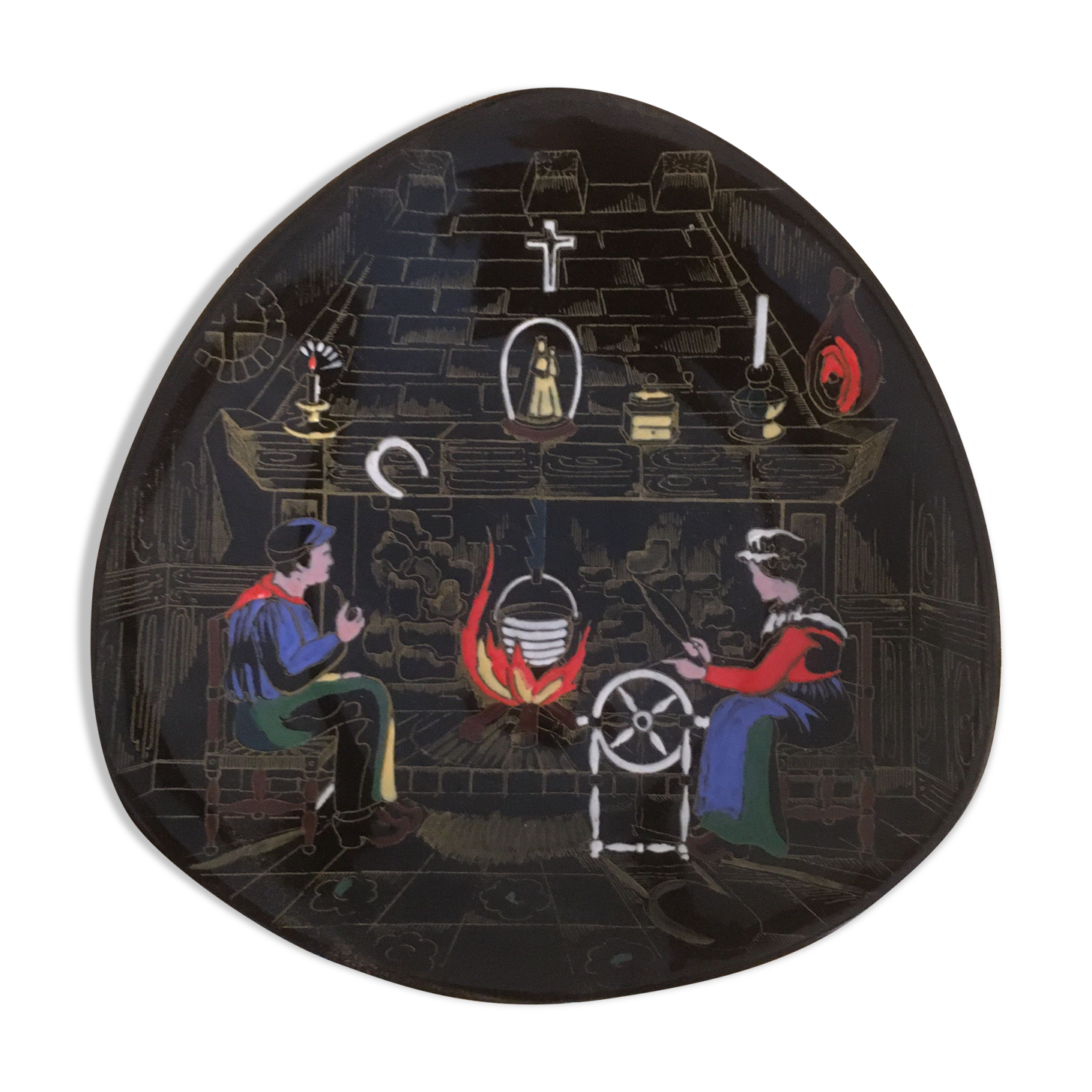 Longwy dish black enamel Lorraine interior pattern