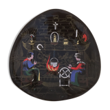 Plat Longwy émail noir motif intérieur lorrain