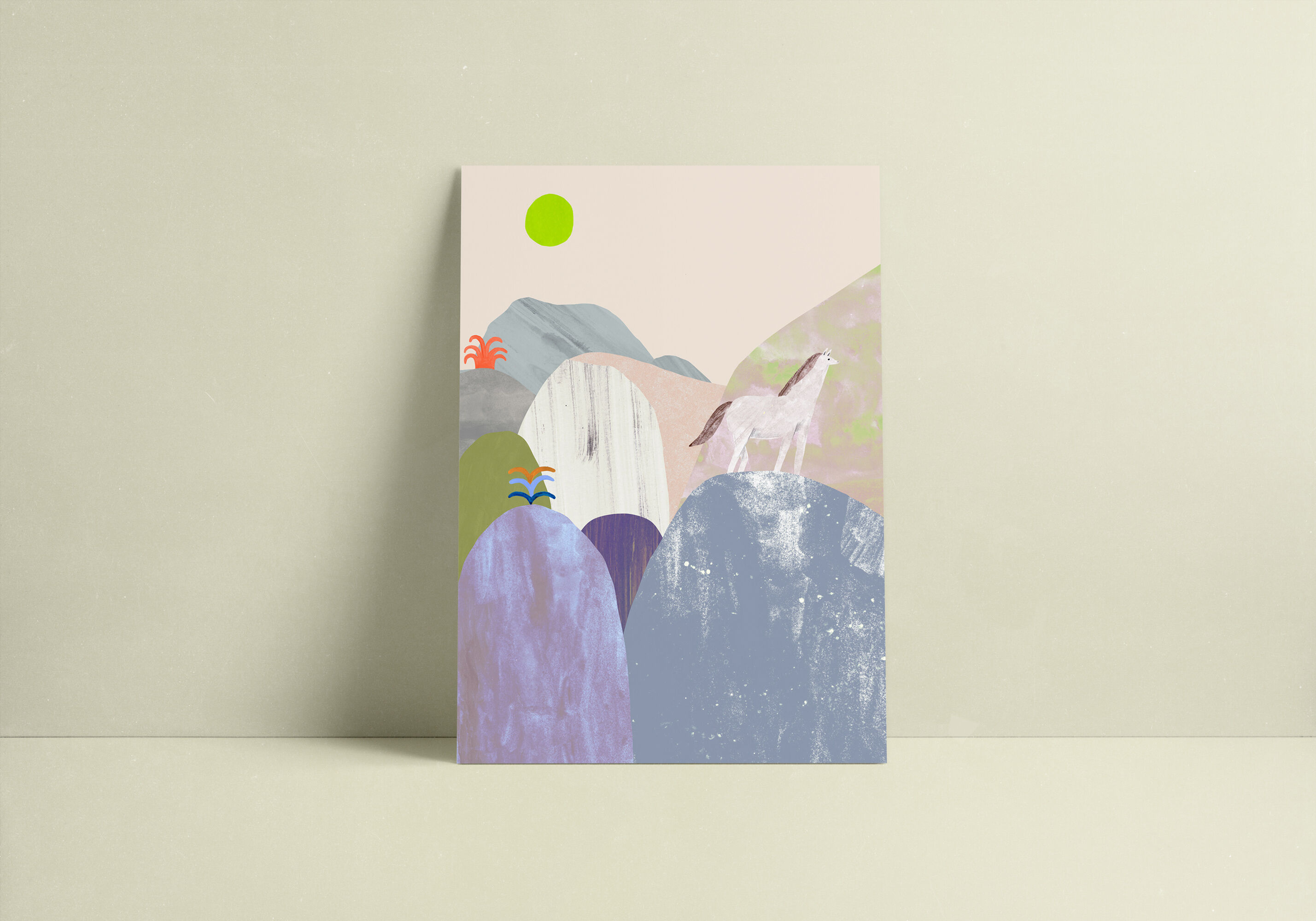 Illustration libre courante avec un cheval dans les montagnes