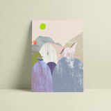 Illustration libre courante avec un cheval dans les montagnes