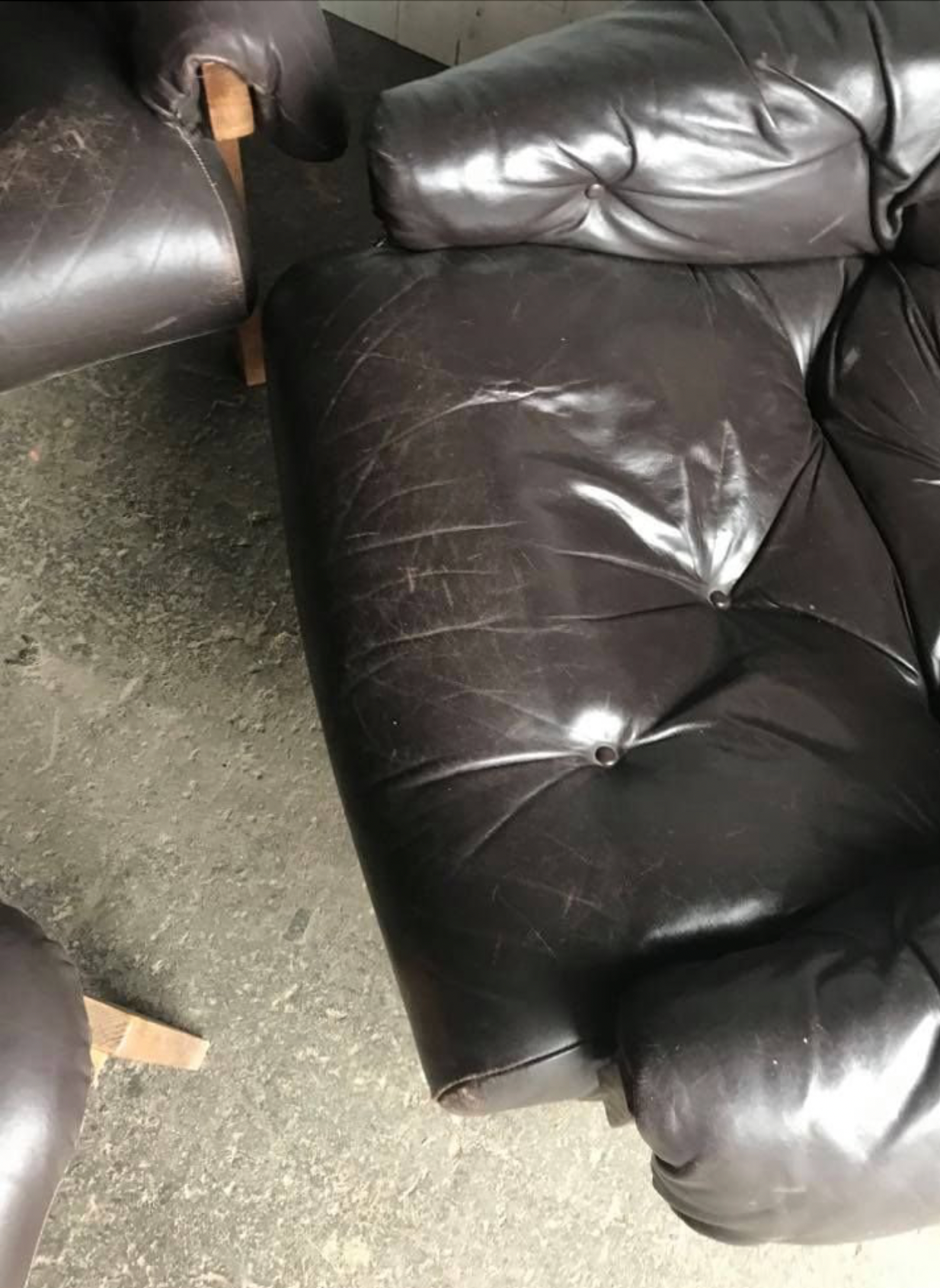 Mid-Century Brown Tufted Leather Armchairs & Ottoman in the Style of Percival Lafer, 1960s, Set of 3