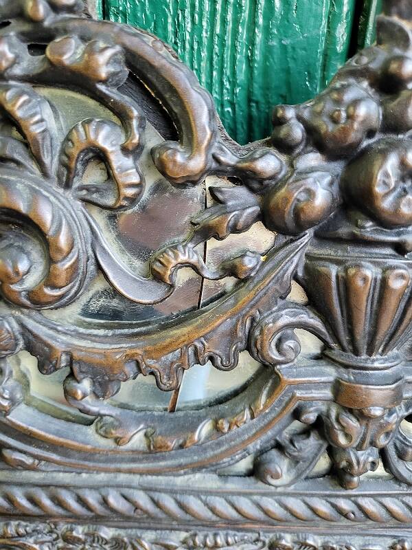 Louis xvi style repousse brass mirror with glass beads