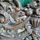 Louis xvi style repousse brass mirror with glass beads