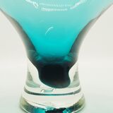 Grand vase sur pied en verre sarcelle