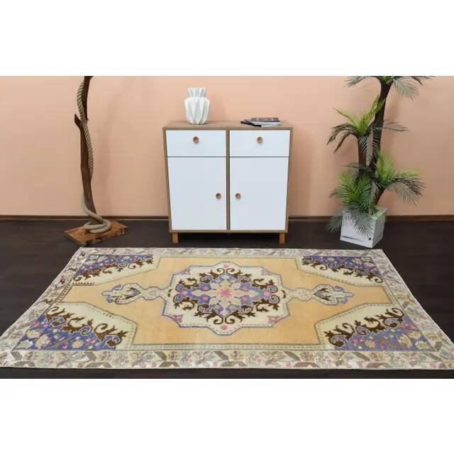 1970s Vintage Turkish Oushak Handmade Wool Cotton Brown Area Rug 135x238
