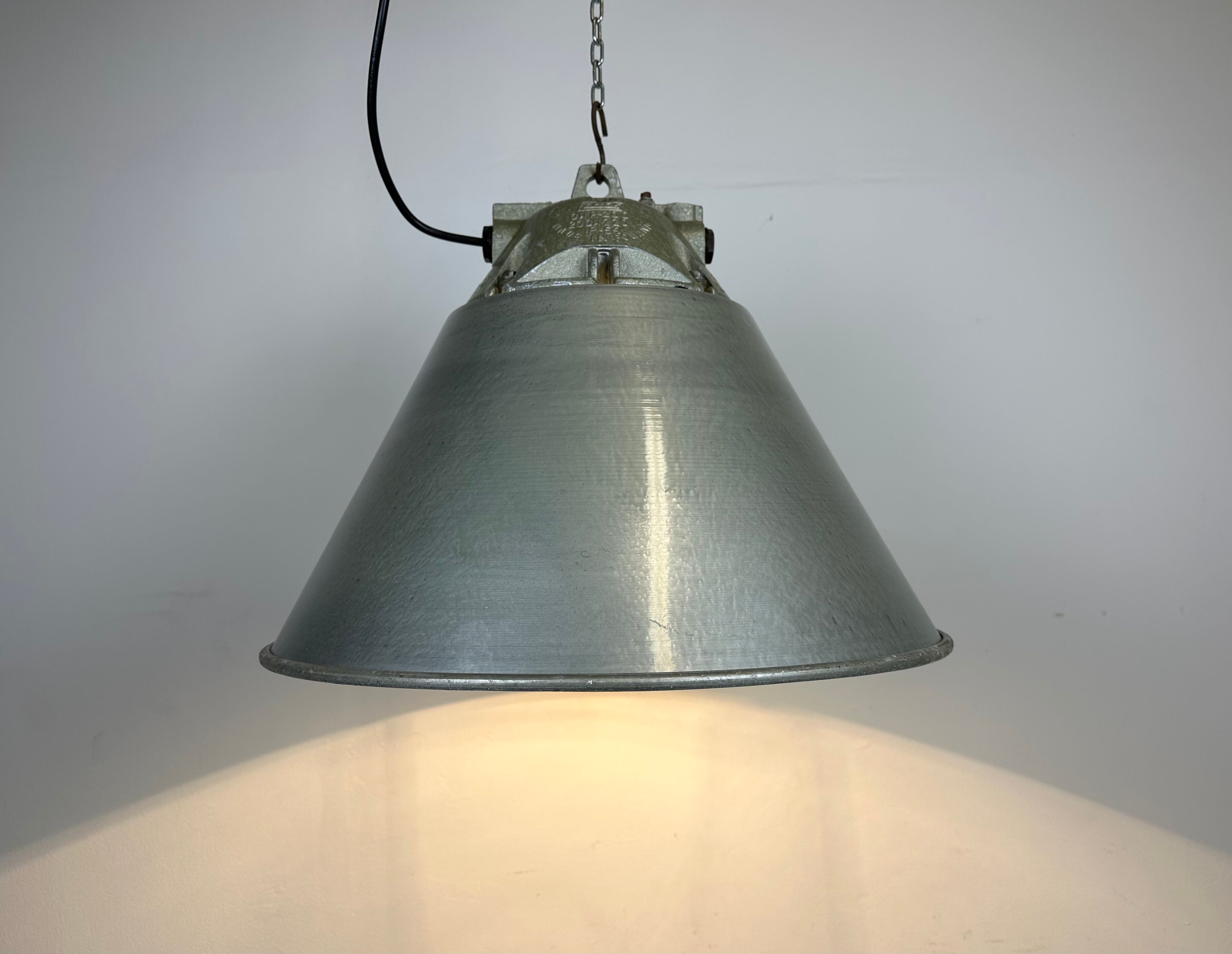 Grey Industrial Explosion Proof Lamp with Aluminium Shade from Zaos, 1970s