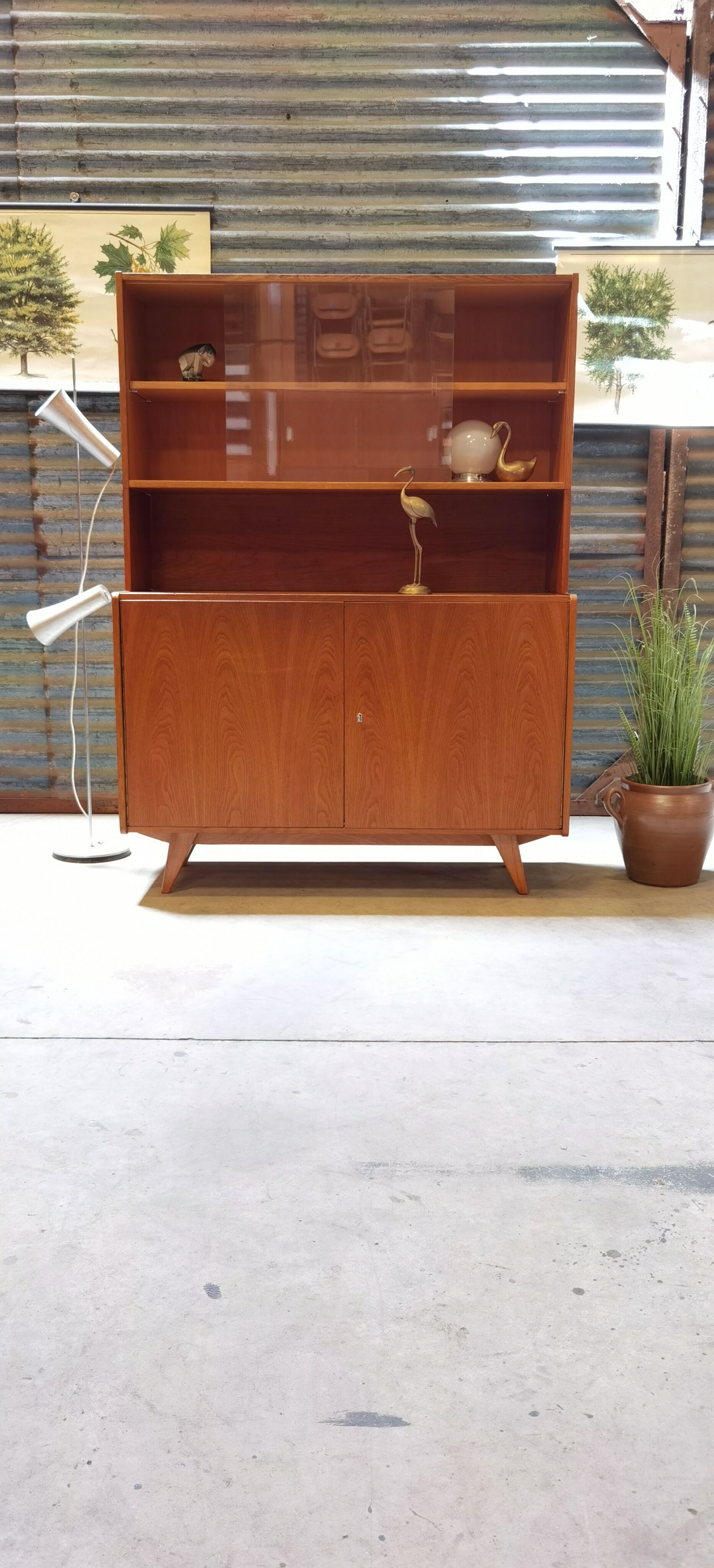 High buffet Biblitheque compass feet U 450 by Jiri Jiroutek for Interier Praha 1960