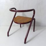 Vintage industrial design children's chair, tubular metal, curved wood
