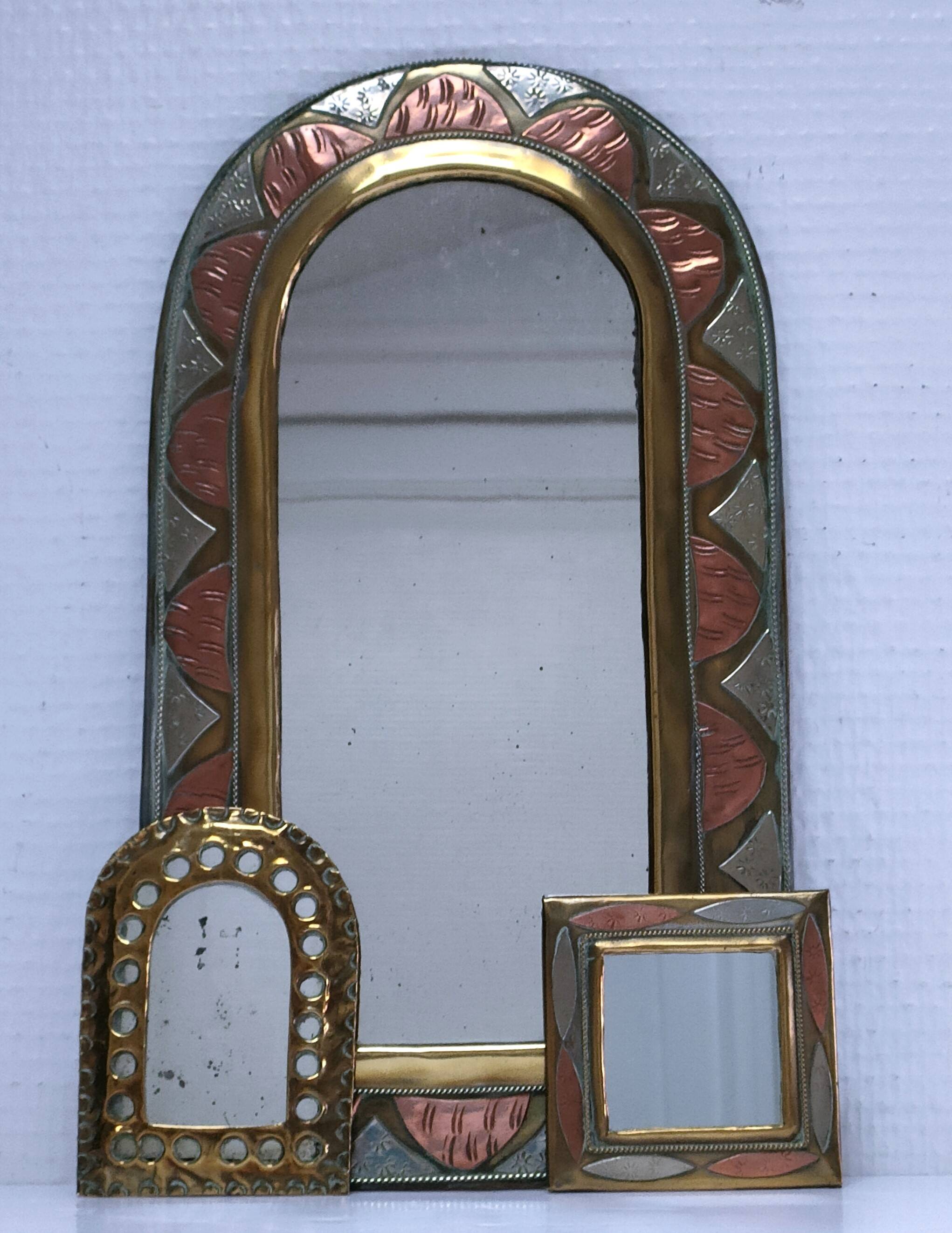 Three metal mirrors brass copper silver metal 80s