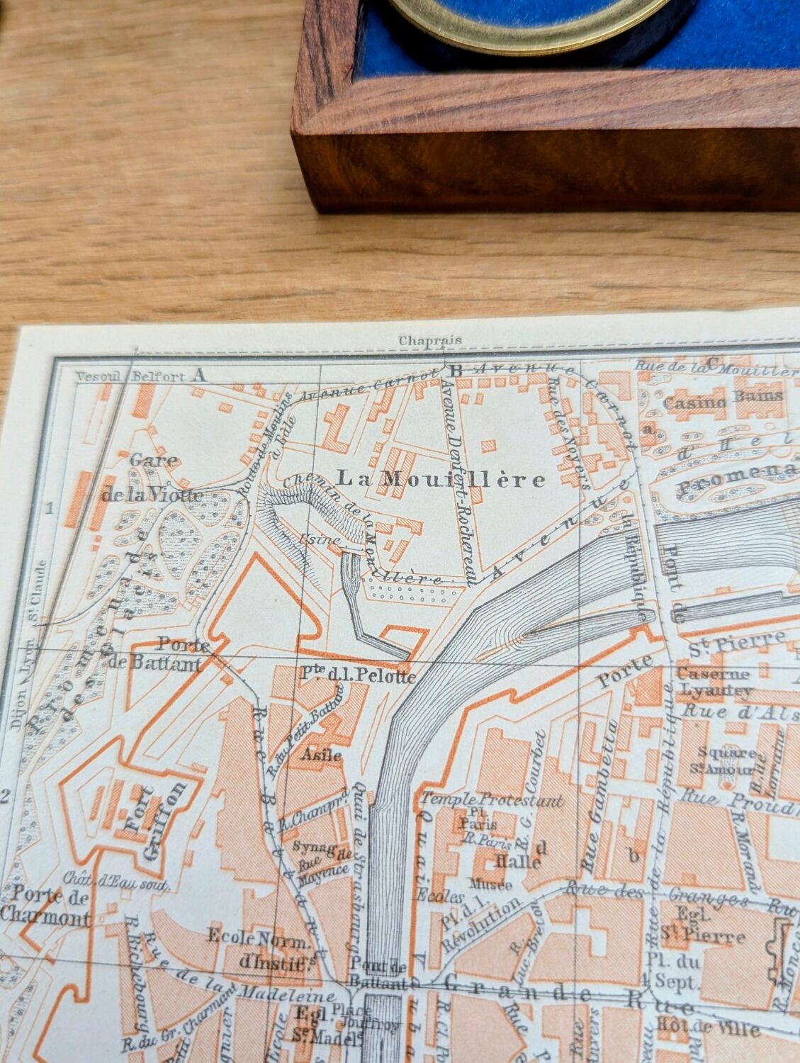 Besançon, Doubs, plan original imprimé en 1908.