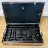Large Gustave Keller leather trunk with multiple compartments