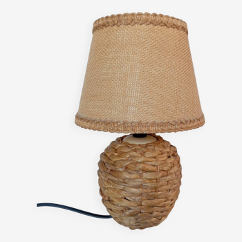 Bedside lamp with water hyacinth base, jute lampshade, Seventies