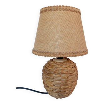 Bedside lamp with water hyacinth base, jute lampshade, Seventies