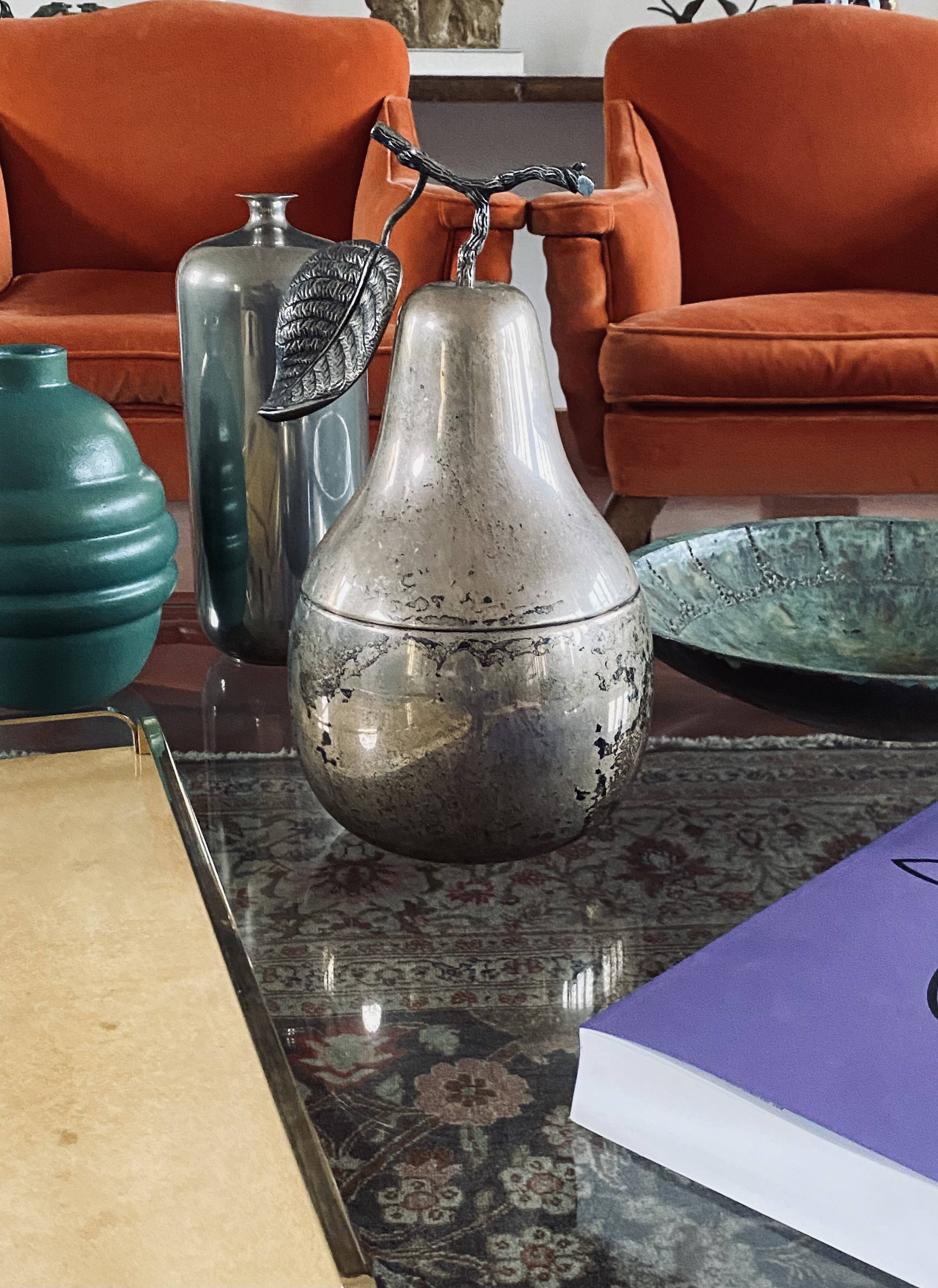 Modern silver-plated Pear wine cooler / ice bucket, Teghini Firenze Italy 1970s