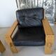 Pair of raw oak and leather armchairs by Esko Pajamies for Asko, Finland.