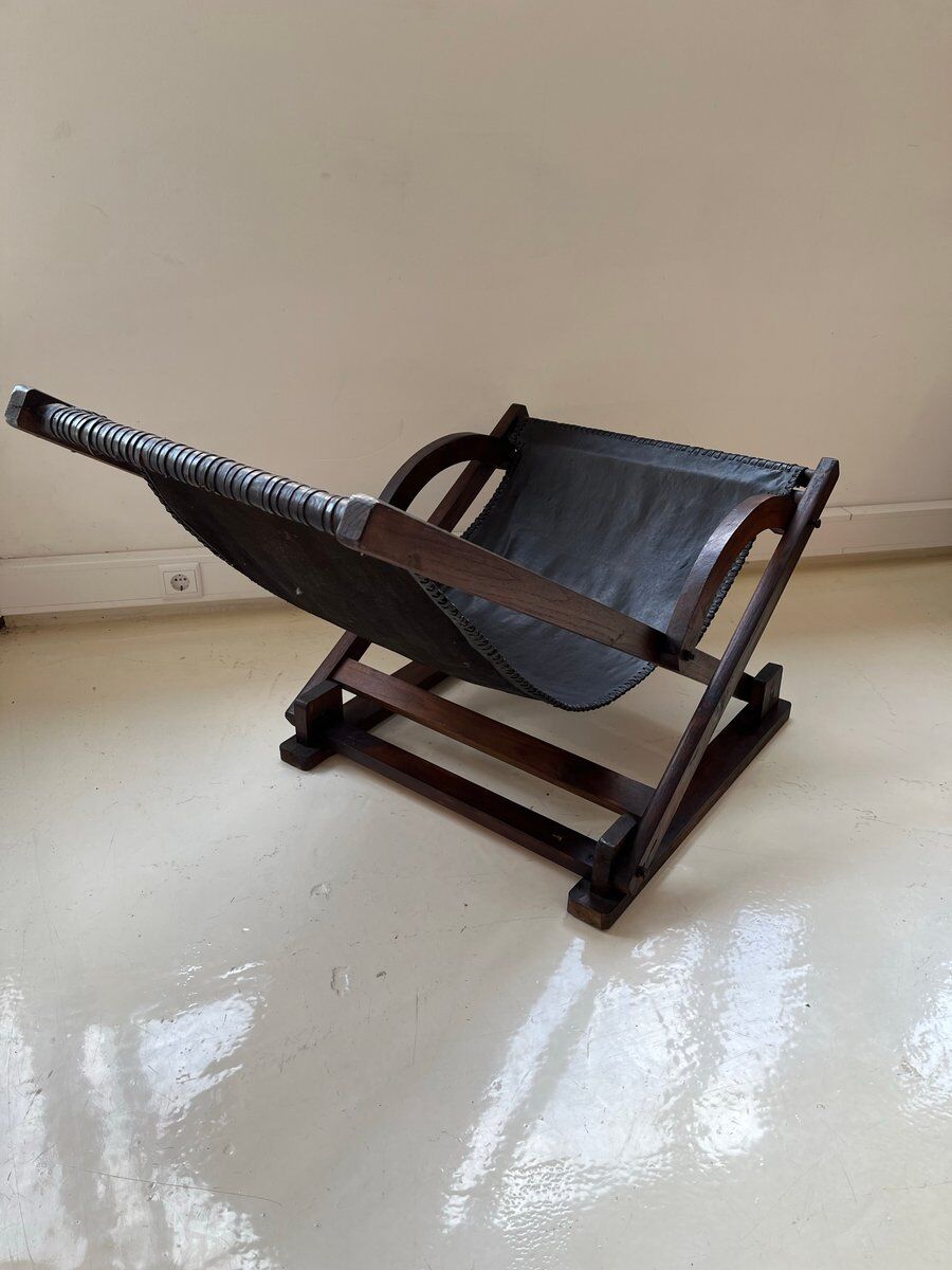 Vintage leather sling chair, 1980s