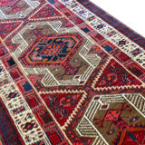 Red vintage persian hamedan rug 1930 handwoven tribal runner 99x337cm