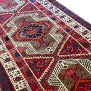 Red vintage persian hamedan rug 1930 handwoven tribal runner 99x337cm