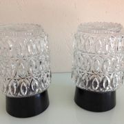 Paire de plafonniers cylindriques  en verre structuré / vintage années 60-70