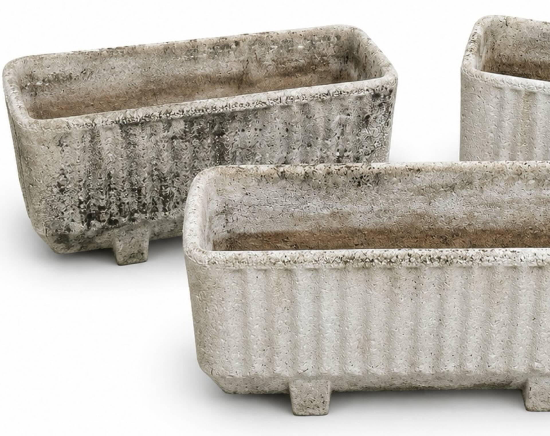 3 large rectangular stone planters