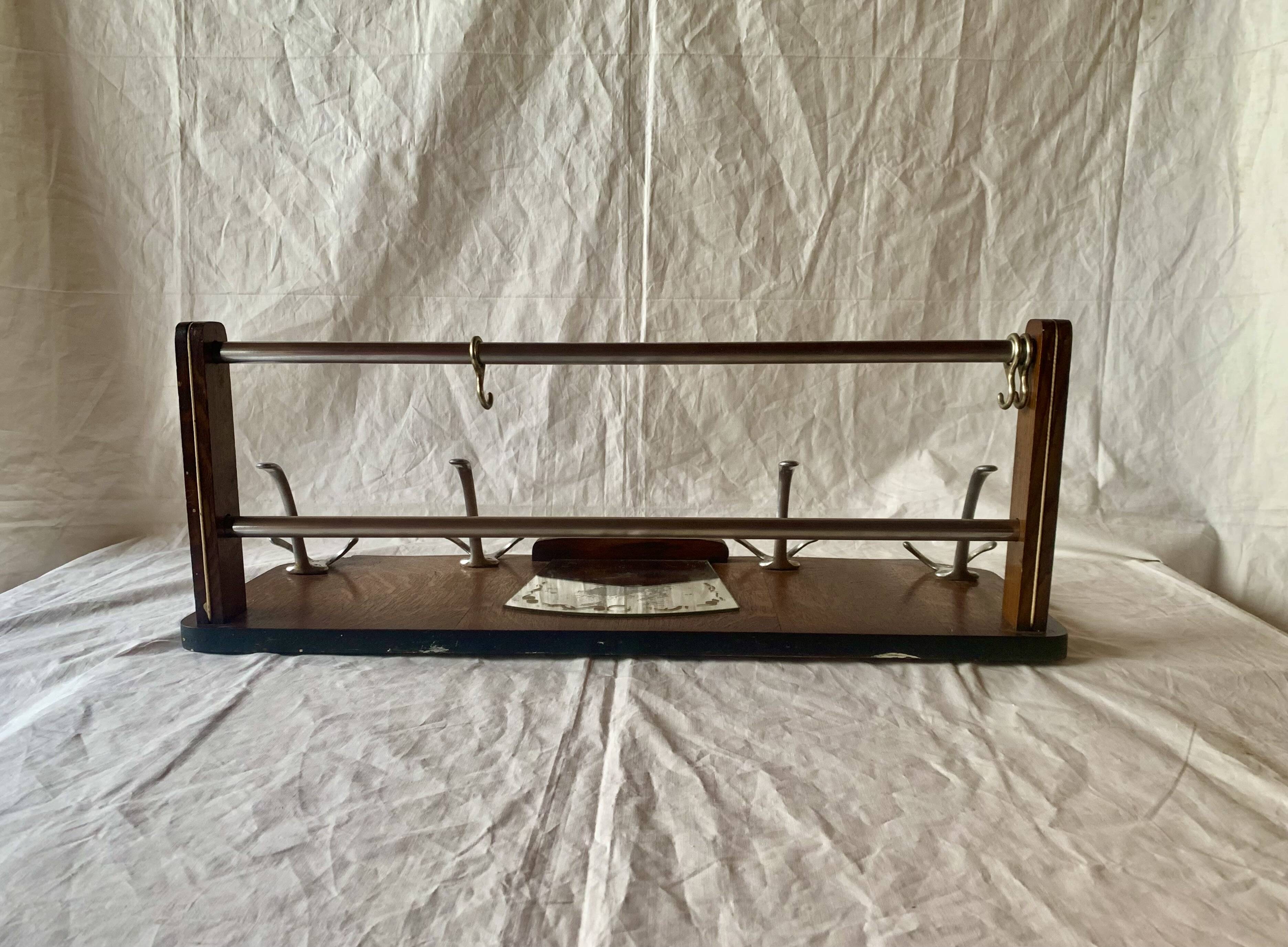 Art Deco wooden wall coat rack