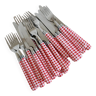 12 vintage stainless steel and red and white gingham cutlery