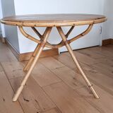 Rattan/bamboo and wood coffee table. Vintage 50s/60s.