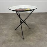 Table d'appoint tripode vintage, tôle émaillée, années 50, bout de canapé
