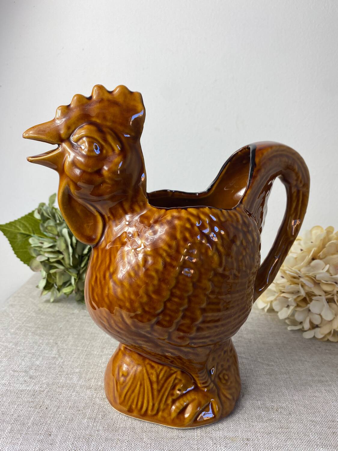 Poet Laval ceramic rooster pitcher